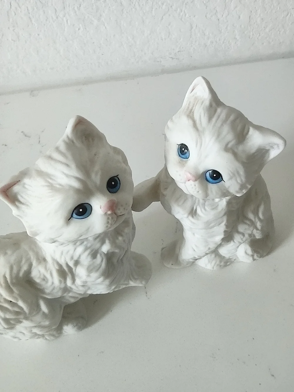 White Ceramic Cat Figurines - Pair